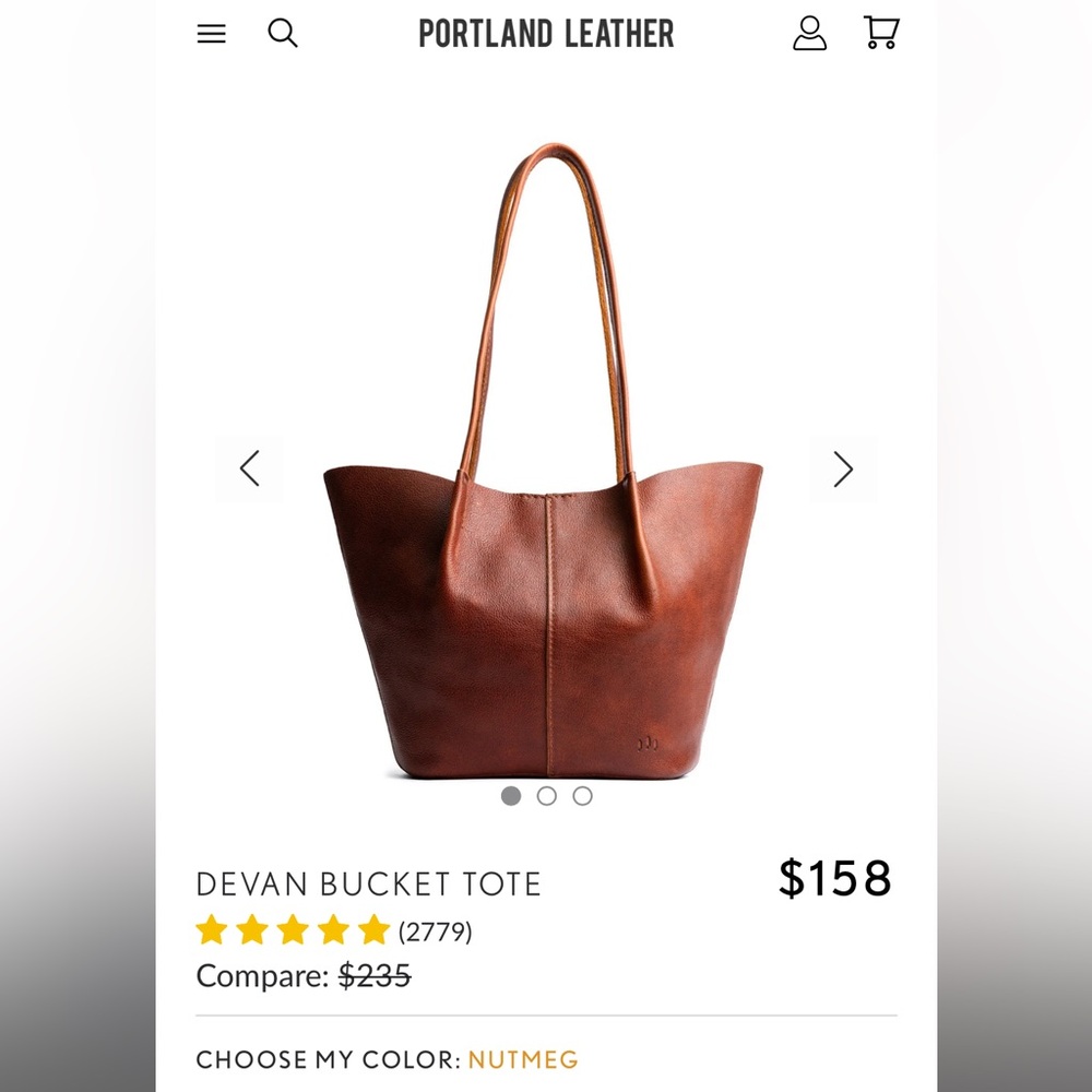 Portland Leather Company Large Devan Bucket Tote Bag in Nutmeg color